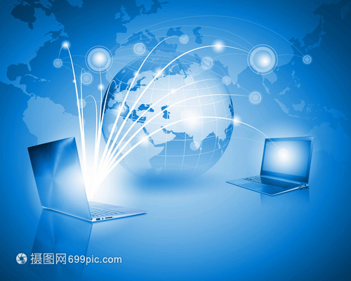 網絡背景上帶地球儀插圖的筆記本電腦圖像